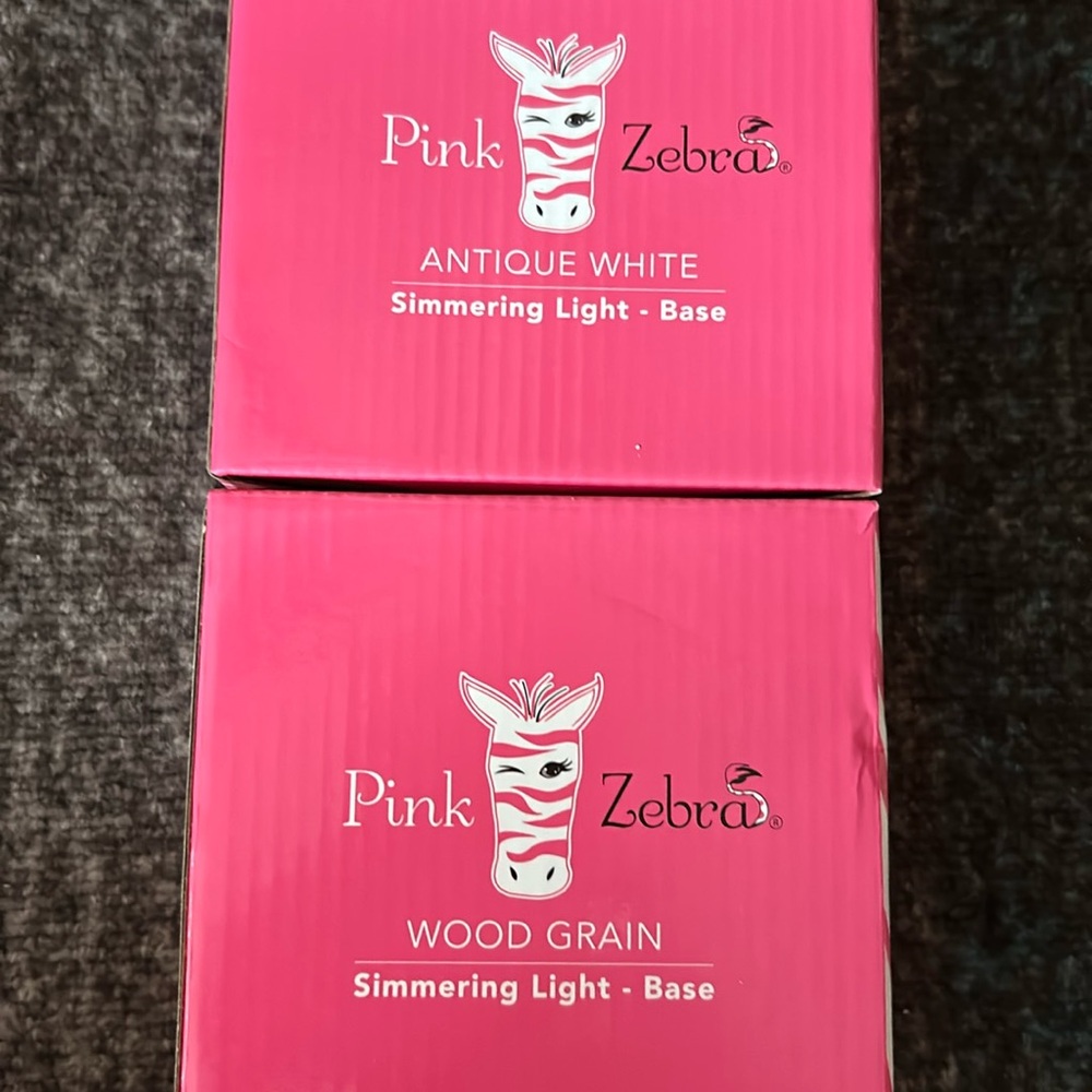 Pink Zebra Simmering Light Base Wood Grain White set of two